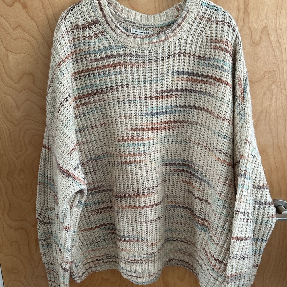 American Eagle Outfitters Cream Multicolor Knit Sweater